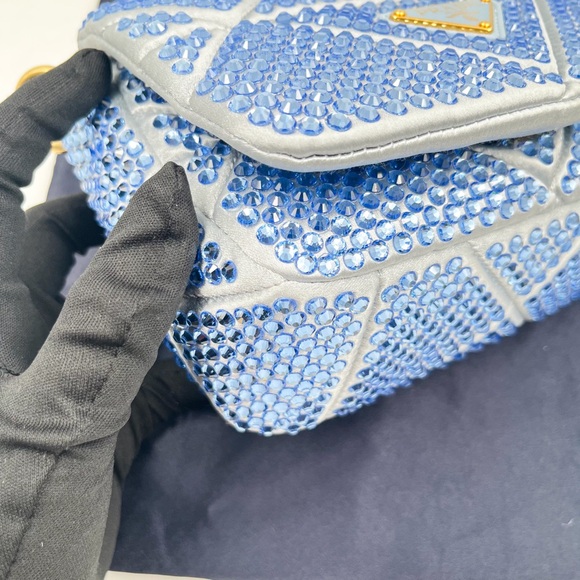 PRADA Mini Satin Bag with Crystal Embellishments Blue Gold Hardware - Picture 11 of 16